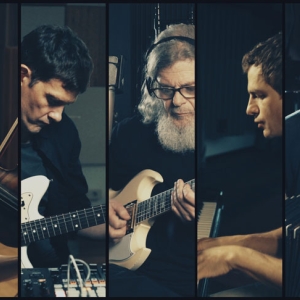 Collage de los integrantes de Bajofondo tocando un instrumento